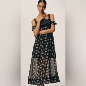 Maeve Anthropologie Square-Neck Sheer Floral Midi Dress, NWT , size Medium